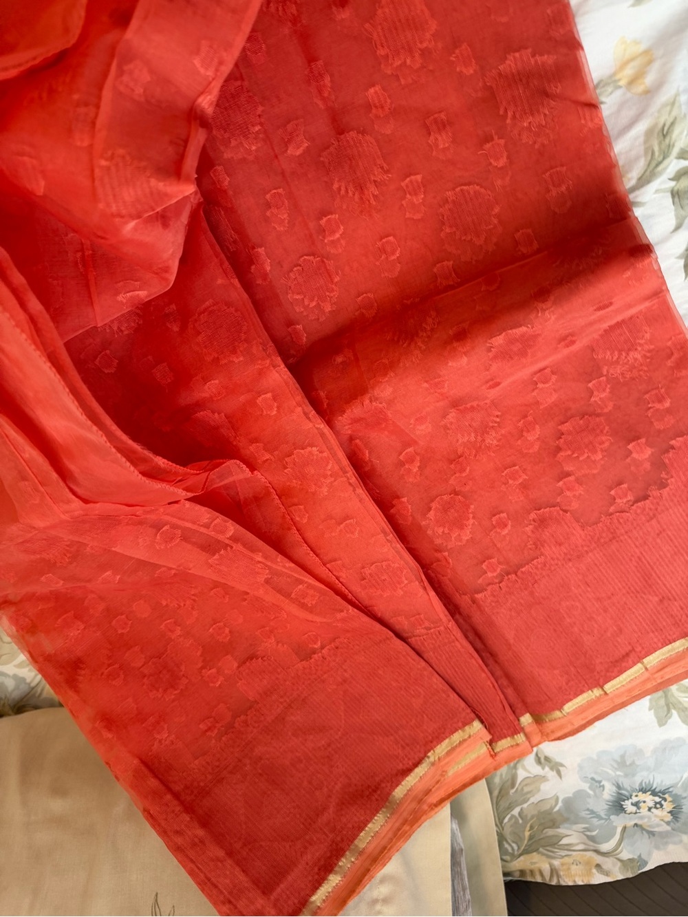 Bright orange  Textured Saree with Matching Blouse new